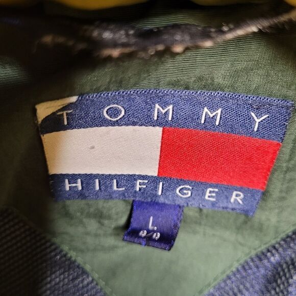 VINTAGE 90s Tommy‎ Hilfiger green packable hood windbreaker gorpcore jacket L - Picture 5 of 11
